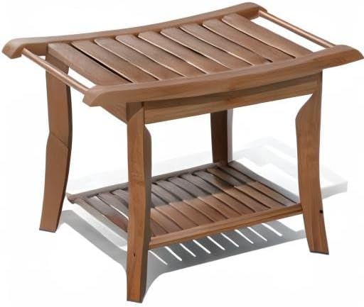 Bamboo Shower Stool Bench Waterproof with Storage Shelf for Shaving Legs or Spa Bath Seat in Bathroom & Inside Shower for Adults Seniors Elderly (24 x 13.4 x 18.5 inches+Walnut)
