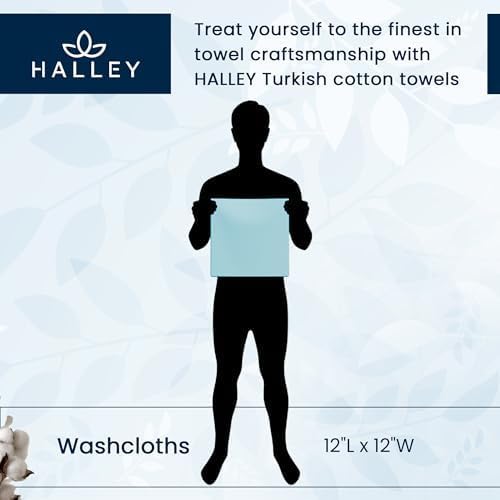 HALLEY Turkish 8 Pack Premium Washcloths (8 Pieces) 650 GSM Highly Absorbent Super Soft 100% Cotton - 8 Washcloths (White)