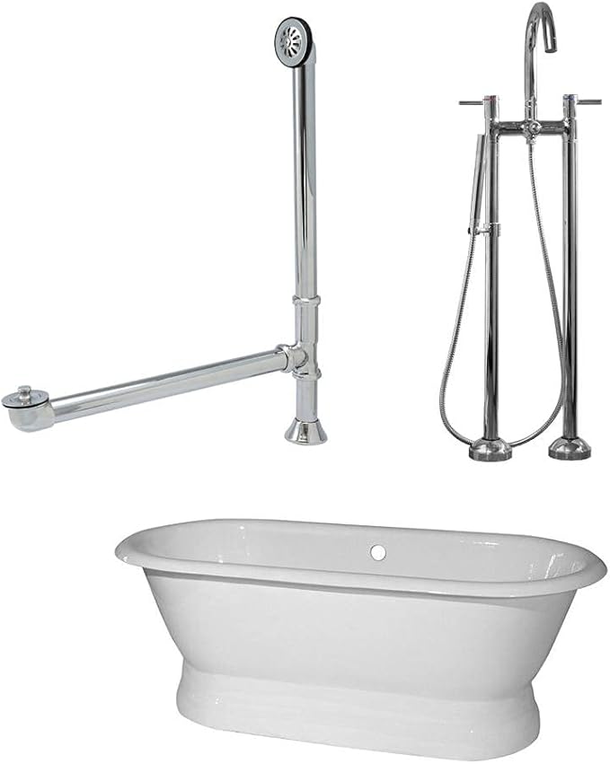 Vintage Tub & Bath Laurent 60 Inch Cast Iron Double Ended Pedestal Tub Package - White/Chrome Fixtures