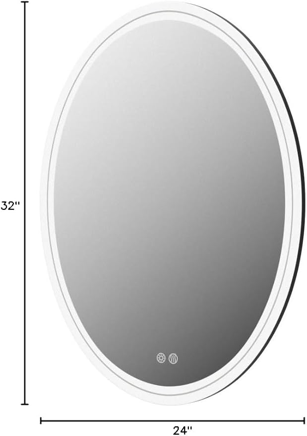 32 x 24 inch Oval LED Bathroom Mirror Anti-Fog 3 Colors Light Dimmable Wall Mounted Lighted Bathroom Vanity Mirror Smart Makeup Mirror Touch Switch