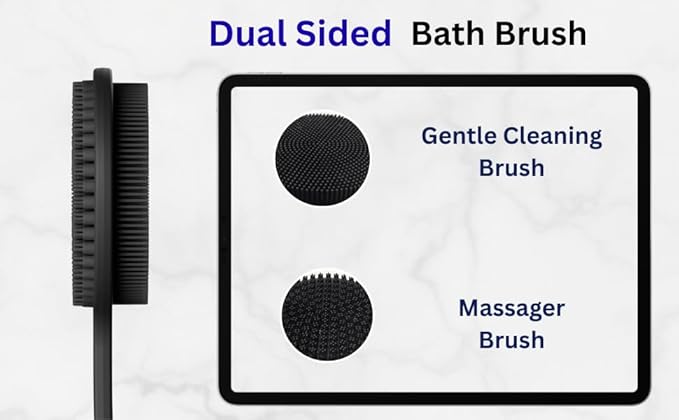 ARK Silicone Scrubber for Shower, 17 in Lengthened Long Handle Body Brush, Double Sided deep Cleaning & Massaging Shower Scrubber, Rich Foam Producer for Men & Women.