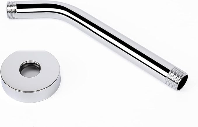 HarJue Shower Arm with Flange and Teflon Tape, Wall Mounted Shower Pipe 304 Stainless Steel Extension Arm for Fixed Shower Head & Handheld (8 Inch, Chrome)