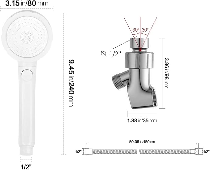 KAIYING High Pressure Handheld Shower Head with ON/OFF Pause Switch, 3 Spray Modes Shower Wand with Shut Off Button, Removable Camper Shower Head with Hose and Adjustable Angle Bracket (White)