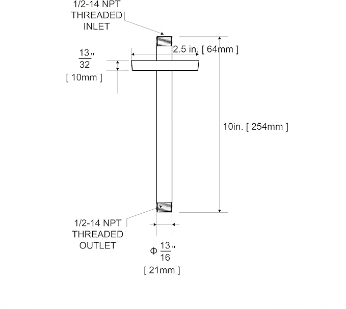 OFFO Shower Arm with Flange, 10 in Ceiling Mount Replacement Rain Shower Head Straight Arm Ceiling-Mounted For Fixed Shower Head & High Pressure Rain, Chrome