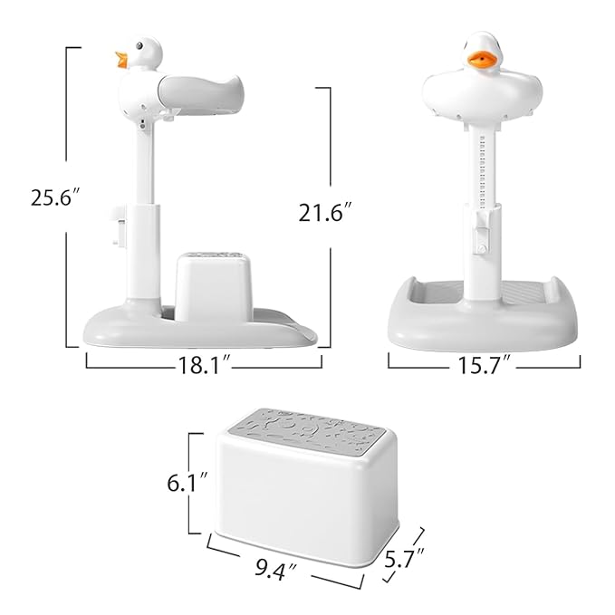 Baby Bath Stand with Built-in Seat - Duck Design - Anti-Slip Base - Baby Shower Stand for Sitting or Standing (Gray)