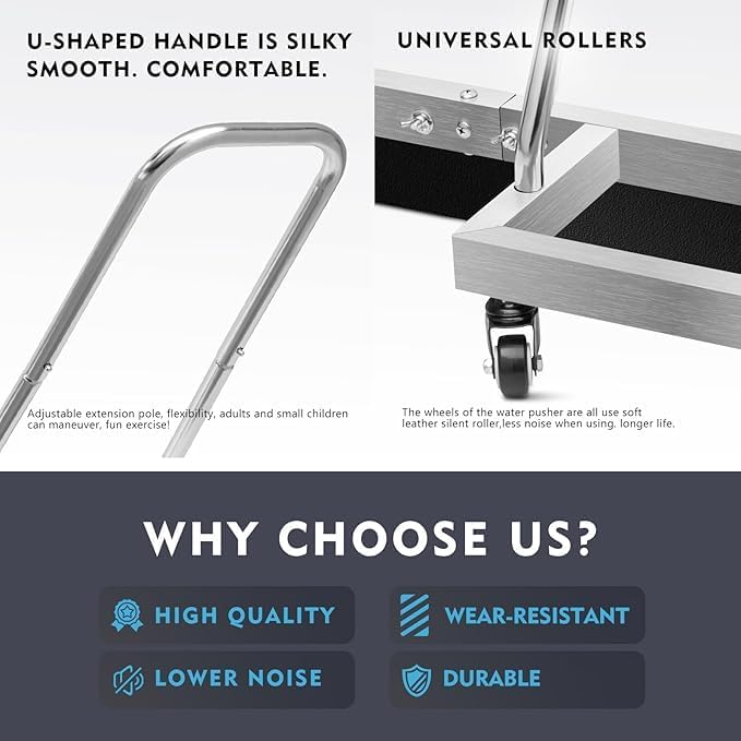 Tennis Court Squeegee Floor squeegee heavy duty concrete floor Squeegee tennis court equipment, Silver Aluminum Frame with Rolling Wheels+2EAV ,Garage Floor Squeegee Sports Court Maintenance Tool