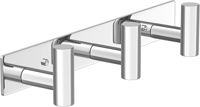 Wall Mounted Coat Rack-3 Hooks, Heavy Duty Stainless Steel Wall Hooks for Towel Coat Bag, Hat Rack Coat Hanger Coat Hooks Towel Racks for Bathroom Entryway Kitchen Hotel (Glossy, 1 Pack)