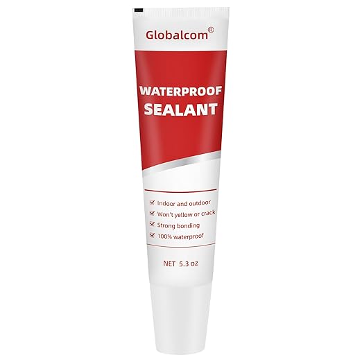 Globalcom Advanced Silicone Caulk for Kitchen & Bathroom - 100% Waterproof Silicone Sealant for Interior and Exterior Use, Stronger Adhesion, Shrink & Crack Proof - 5.3 oz White
