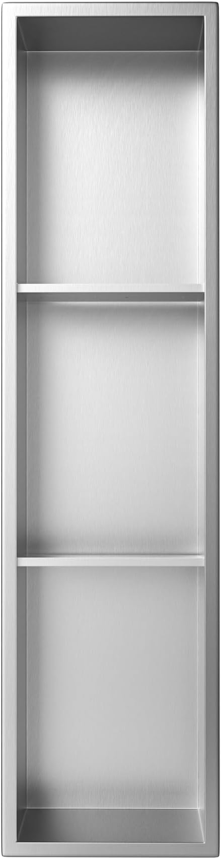 Stainless Steel Shower Niche 8"×36" with 3-Tier Shelves Brushed No Tiled Needed Niche Shower for Bathroom Wall Recessed Shower Shelf for Storage