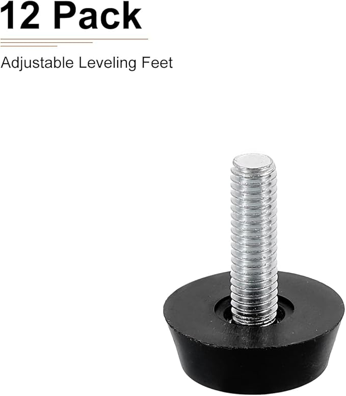 M6x22x22mm(DxLxOD) Screw on Furniture Glide Leveling Feet - 12Pack - Good for Furniture - Adjustable Thread Furniture Levelers - Black
