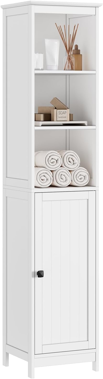 RRX Tall Bathroom Storage Cabinet,Slim Cabinet with Door &Shelf,13.8" L*12.6" W*63.4" H,Freestanding Narrow Cabinet with Anti-Tip,Storage for Kitchen,Entryway (Pure White)