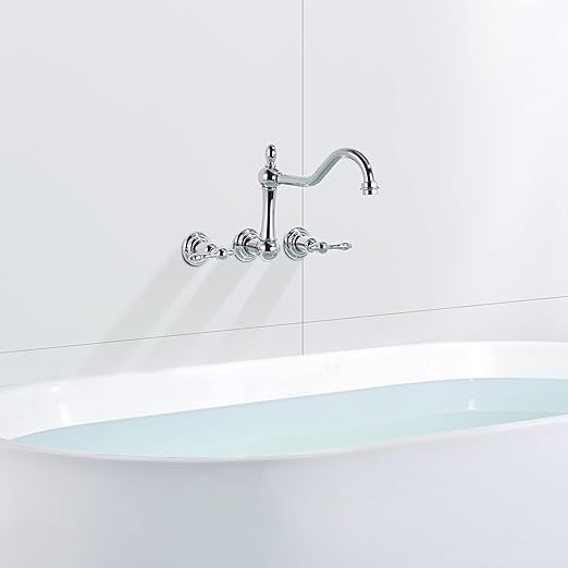 sumerain Vintage Tub Faucet Wall Mount Bathtub Faucet 3 Hole 8 Inches Center Chrome