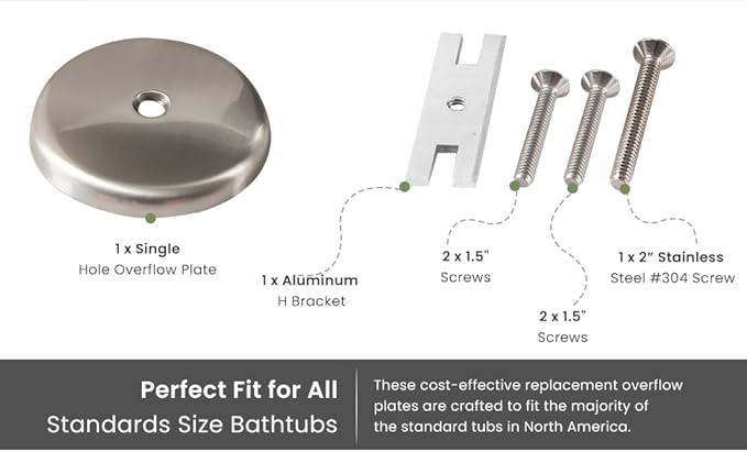 Single Hole Bathtub Drain Overflow Plate with One Matching Screws, Easy to Install, Plated Chrome