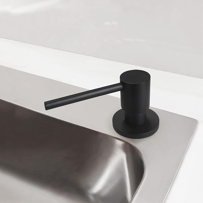 Deck Mounted Brass Kitchen Sink Soap Dispenser or Lotion Dispenser with 17OZ Above The Sink Refillable Bottle(Matte Black)
