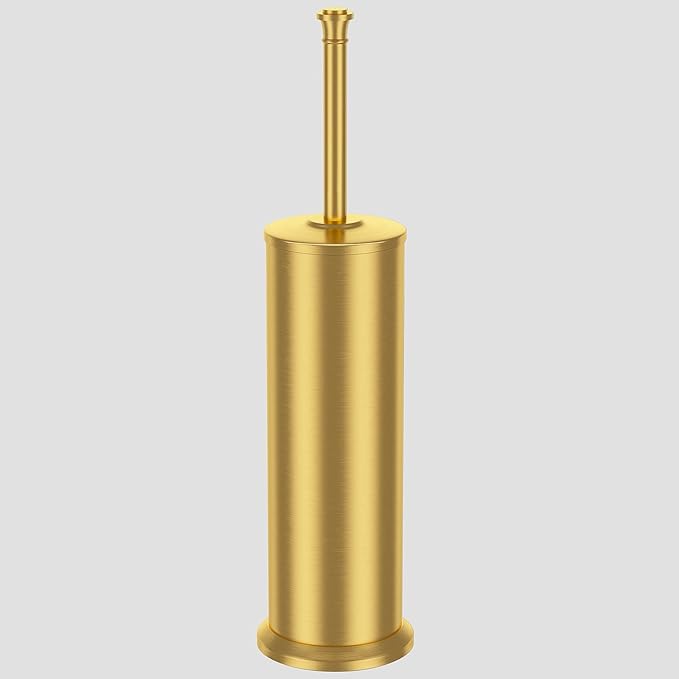 Brass Toilet Brush and Holder,Long Handled Gold Toilet Brush for Bathroom,Stainless Steel Heavy Duty Toilet Bowl Brush,Removable Inner Bowl,Deep Cleaning Dense Bristles Cleaner Brush -Space Saving