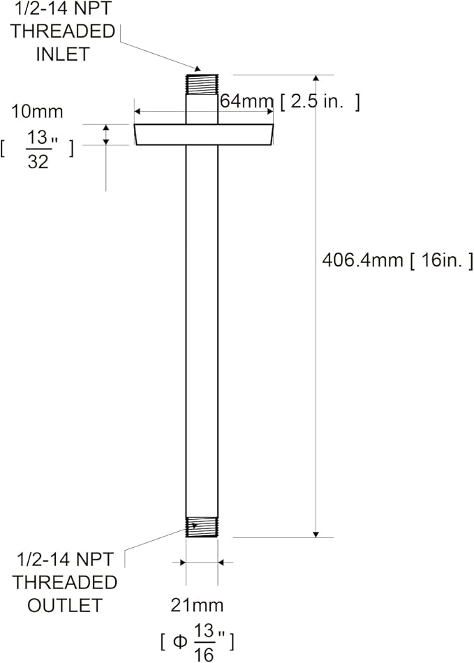 OFFO Shower Arm with Flange, Bright Gold 16 in Ceiling Mount Replacement Rain Shower Head Straight Arm Ceiling-Mounted For Fixed Shower Head & High Pressure Rain