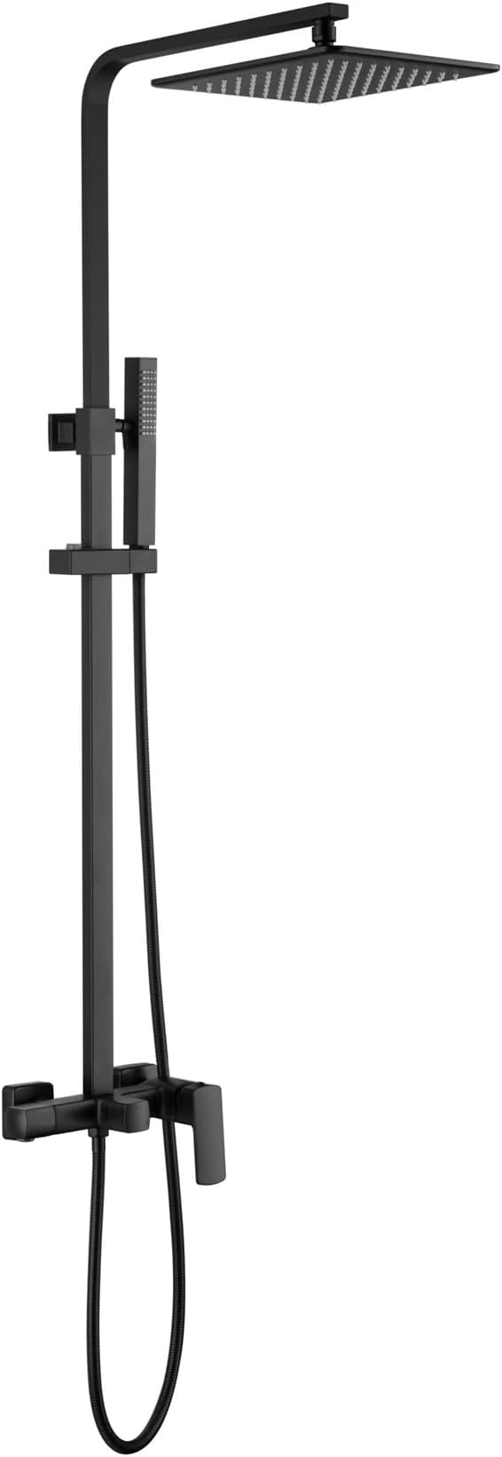 Exposed Shower System with Rain Shower and Handheld Sprayer, Outdoor Shower Fixture with Tub Spout, Rainfall Showerhead Faucet Combo Set for Bathroom Height Adjustable Shower Mixer Matte Black