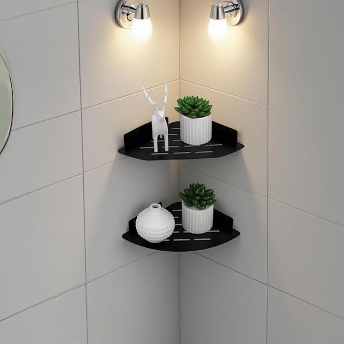Corner Shelf Shower Caddy Hanging, Metal Floating Shelves for Wall Bathroom, Rustproof Bath Organizers With Large Capacity, Storage Organizer for Toilet, Dorm and Kitchen Black 12x8.6 inch(31x22cm)