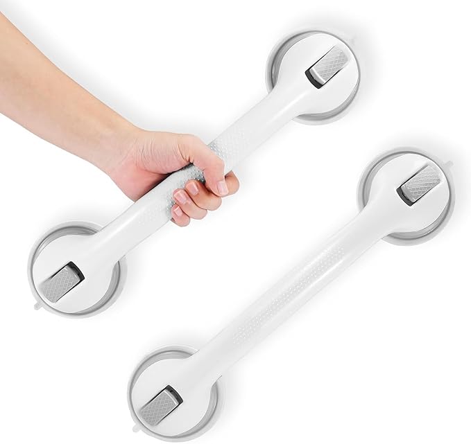 2-Pack Grab Bars for Bathtubs and Showers, 16 inch Shower Handle Suction Shower Bar, Safety Bars for Shower Chair, Bathroom Grab Bar for Senior,No Drilling Removable (Gray, 16 inch)