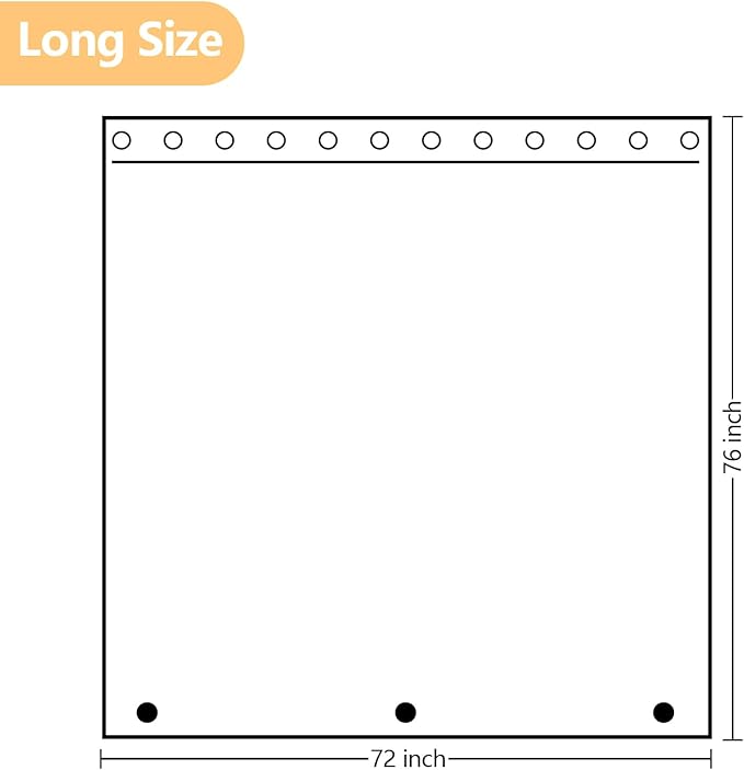 Extra Long Fabric Shower Curtain Liner Waterproof, 72 x 76 inch Washable Cloth Shower Liner with 3 Weighted Magnets, Neutral White Minimalist Shower Curtain Long