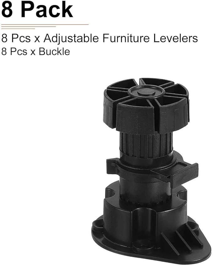 80x44mm(LxW) Adjustable Leveling Feet - 8Pack- Good for Furniture - Leveler Support Frame Replacement Legs - Black