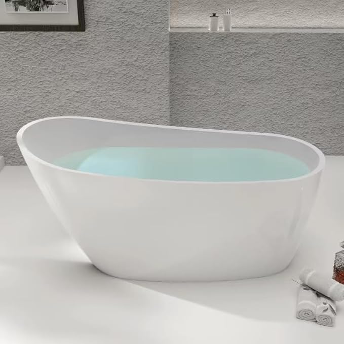59" Free Standing Tub, Pure Acrylic Freestanding Bathtub, Stylish Stand Alone Contemporary Deep Soaking Bath Tub, cUPC Certified SY9950 (Glossy White)