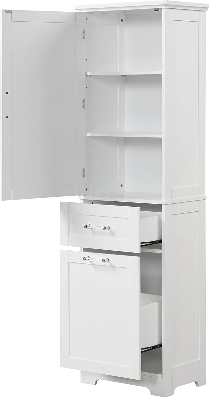 Favfurish 68" Tall Bathroom Storage Cabinet with Door and 2 Drawer,Modern Linen Cabinets w/Adjustable Shelf & Magnetic Door Stopper,Freestanding Organizer for Bath Room,Study,Office,Kitchen White