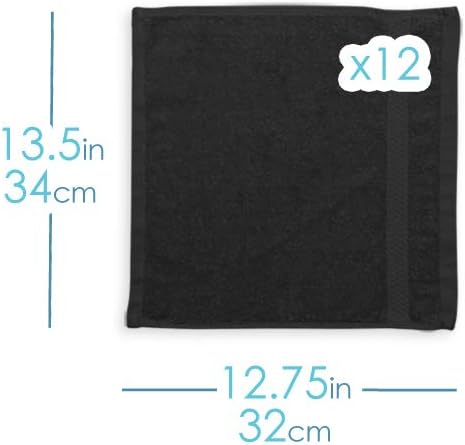 Hearth & Harbor Washcloths 12 Pack - 100% Cotton Washcloth for Body and face, High Absorbent and Soft 13"x13" Body Wash Cloth, Quick Dry - Black Washcloths