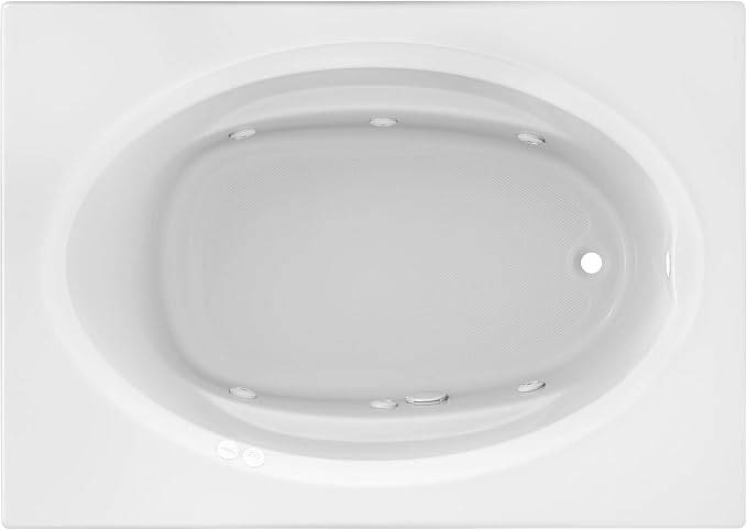 Jacuzzi SIGNATURE Acrylic Drop-In Bathtub, Heated Jet Massage Tub, Slip Resistant, Right Drain Placement, 60" (L) x 42" (W), Oval In Rectangle, White