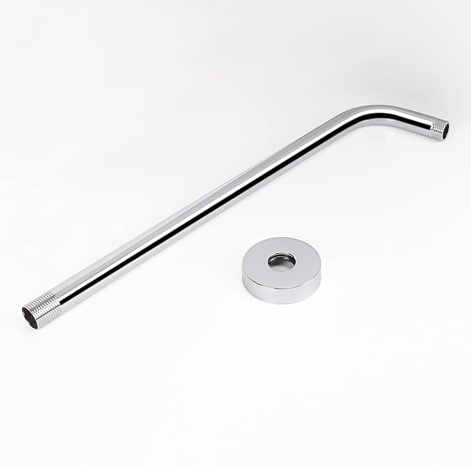 HarJue Shower Arm with Flange and Teflon Tape, Wall Mounted Shower Pipe 304 Stainless Steel Extension Arm for Fixed Shower Head & Handheld (15 Inch, Chrome)