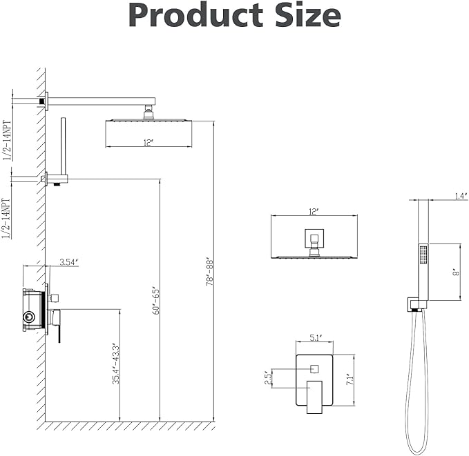 Gabrylly Shower System Gold, Rainfall Shower Faucet Set Complete, 12" High-Pressure Stainless Steel Rain Showerhead with handheld Shower Spray Combo, 2 Way Valve Included, Brushed Gold