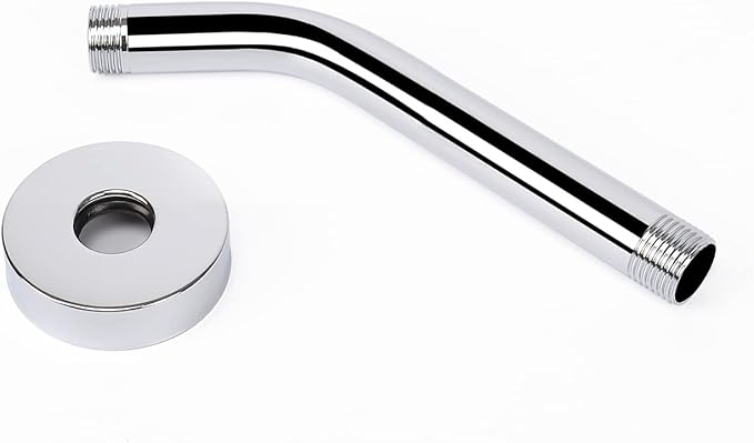 HarJue Shower Arm with Flange and Teflon Tape, Wall Mounted Shower Pipe 304 Stainless Steel Extension Arm for Fixed Shower Head & Handheld (6 Inch, Chrome)