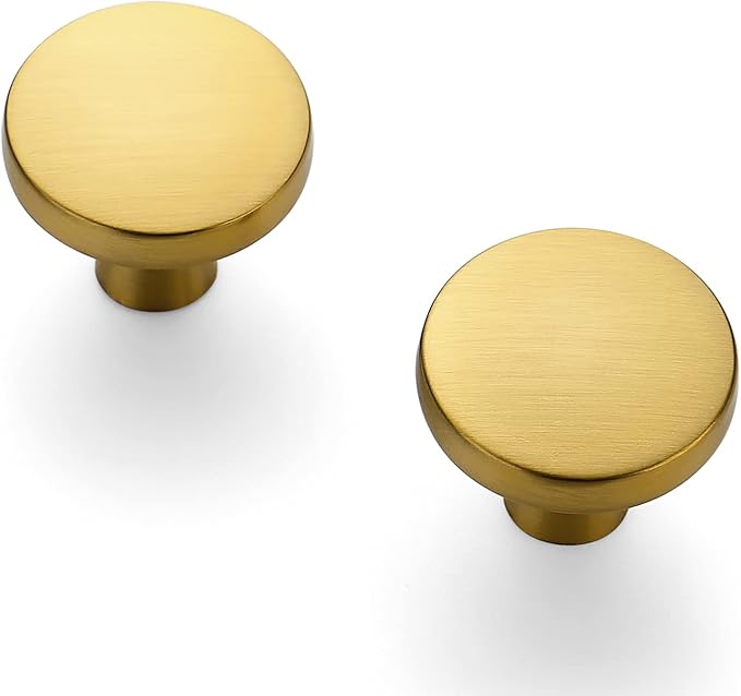 Ravinte 25 Pack Drawer Pulls 1-1/4 Inch Kitchen Cabinet Knobs Solid Brushed Brass Round Dresser Drawer Knobs Gold Dresser Knobs Drawer Knobs Simple Cabinet Hardware for Cupboard Drawer Pulls