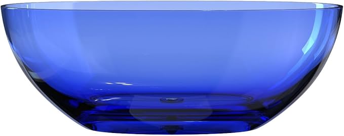 61" Premium Solid Surface Freestanding BathTubs, Upgraded Modern Transparent Blue Design Stand Alone Tub with Pop-up Drain
