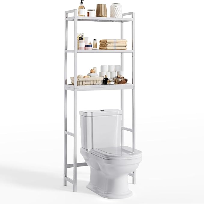 Gizoon 3 Tier Over The Toilet Storage Cabinet, Bamboo Bathroom Over Toilet Storage with Adjustable Shelves,Space-Saving Freestanding Shelves, 10.24"D x 24.8"W x 66.93"H, for Bathroom, Laundry Rooms