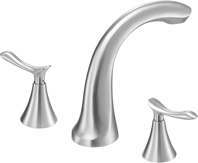 VEVOR Roman Tub Faucet, 3 Hole Waterfall Bathtub Faucet, Gooseneck Bath Tubs Faucets Set with 2 Handles, Deck Mount Bath Tub Faucets Set for Pet Washing, Adult Bathing, Brushed Nickel