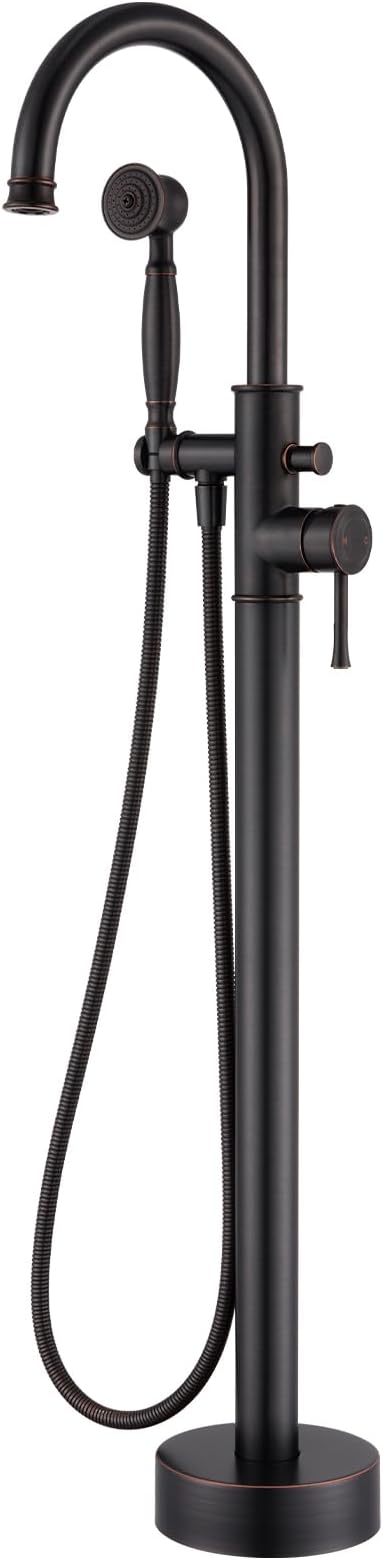 Free Standing Tub Faucet, Wintap Classic Freestanding Bathtub Faucet with Sprayer Brass Elegant Floor Mount Bath Faucets High Flow Roman Tub Filler, Oil Rubbed Bronze (WT-3311ORB)