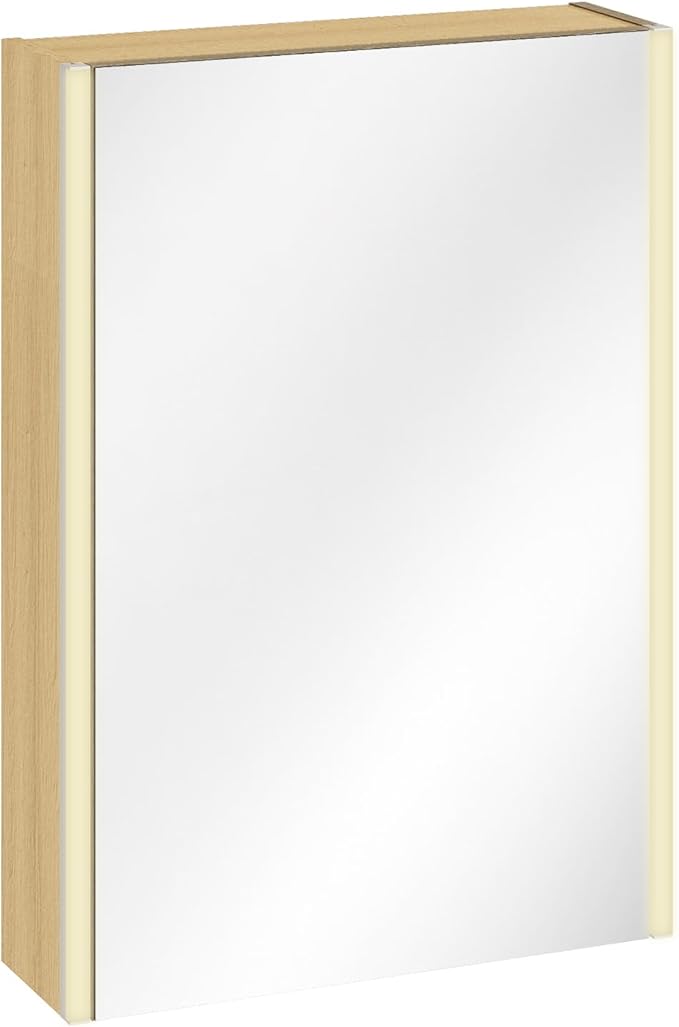 Lighted Bathroom Medicine Cabinet with Mirror,20 x 28 Inch Wall-Mounted Bathroom Wall Cabinet with Storage, LED Lights, Adjustable Shelves,Natural