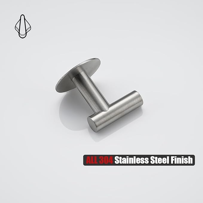 JQK Self Adhesive Towel Hook Brushed, No Drill Stick on Coat Robe Clothes Wall Hook for Bathroom Kitchen Garage 2 Pack, 304 Stainless Steel Brushed Steel, ATH110-BN-P2