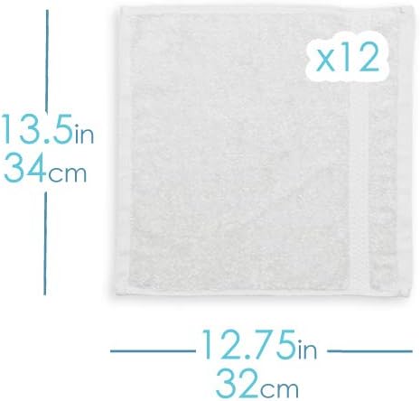 Hearth & Harbor Washcloths 12 Pack - 100% Cotton Washcloth for Body and face, High Absorbent and Soft 13"x13" Body Wash Cloth, Quick Dry - White Washcloths