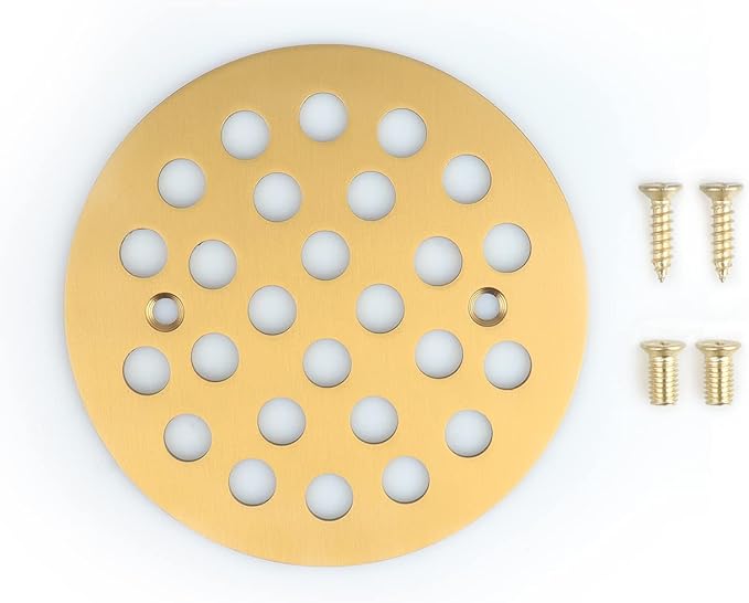 4-1/4 Inch Screw-in Round Floor Drain Cover Replacement Shower Drainer Grates (Brushed Golden)