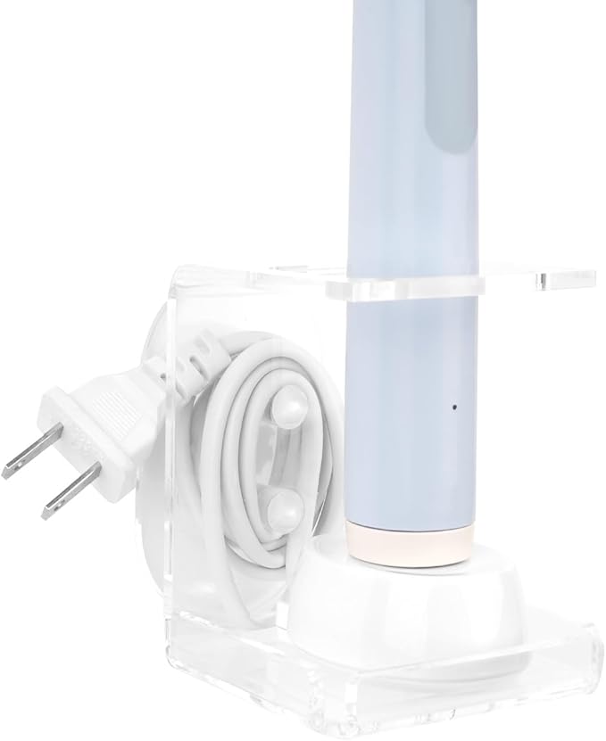 Electric Toothbrush Holder Wall Mounted, Electric Toothbrush Cord Organizer Holds 1 Chargers, Self Adhesive Electric Toothbrush Stand for Bathroom, Medicine Cabinet, Dorm(Clear)