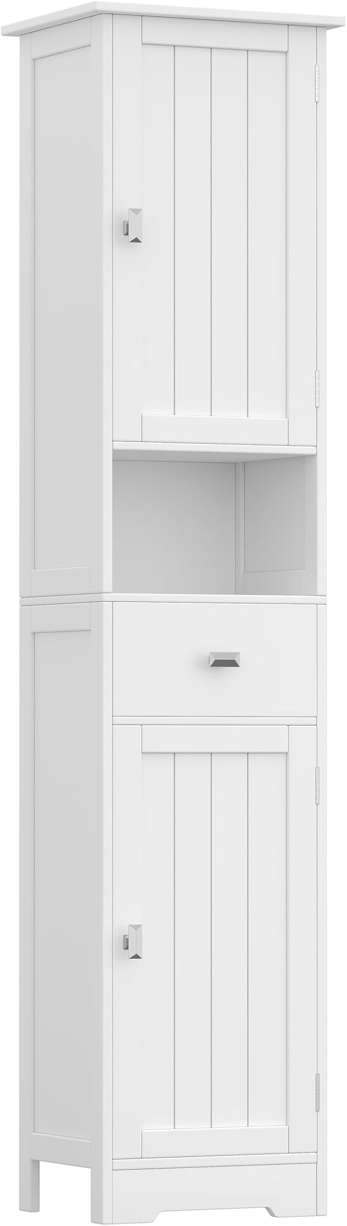 Akxoml Tall Bathroom Storage Cabinet with 2 Doors, 67" H Narrow Floor Cabinet with Adjustable Shelves and Drawer, Anti-Tip Design, 11.8 x 12.6 x 66.9 Inches, for Bathroom, Kitchen,Entryway, White