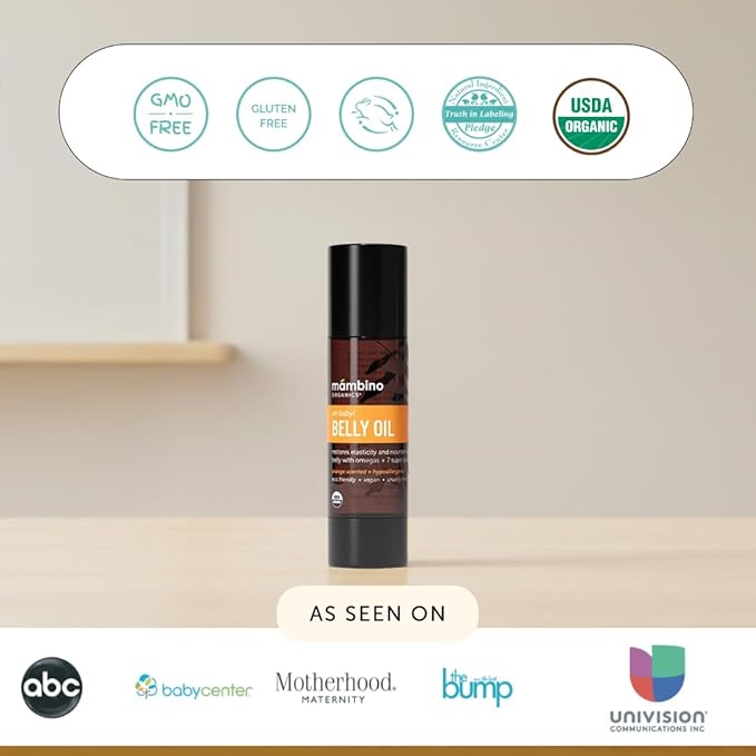 Mambino Organics Oh Baby! Belly Oil for Pregnant Women, Organic Stretch Mark Oil for Pregnancy, Postpartum Skin Elasticity, Hydration, Tamanu, Shea Butter, Calendula, Vegan, Non-GMO, 2 fl oz, 3-Pack