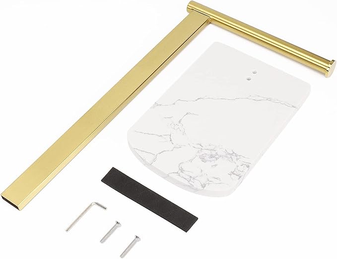 NearMoon Hand Towel Holder with Balanced Marble Base, 304 Stainless Steel Stand Towel Ring L Shape Hand Towel Rack Free-Standing Towel Bar for Bathroom Kitchen Countertop (Single Rod, Brushed Gold)