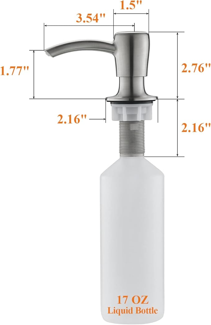 Soap Dispenser, Kitchen Sink Soap Dispenser, Build in Sink Soap Dispenser, Lotion Dispenser, Brushed Nickel RULIA RB2005
