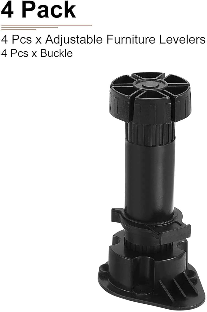 120x44mm(LxW) Adjustable Leveling Feet - 4Pack- Good for Furniture - Leveler Support Frame Replacement Legs - Black