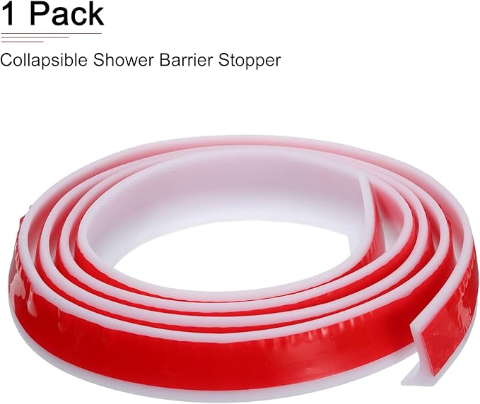59"x0.8"x0.5" (LxWxH) Collapsible Shower Barrier Stopper - 1 Pack - Good for Bathroom Kitchen - L Shape Water Splash Guard Blocker - White