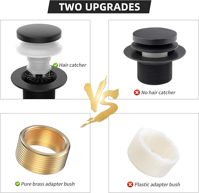 Matte Black Tub Drain Kit, Tip-Toe Bathtub Drains and Overflow Trim Set with 2-Hole Overflow Faceplate, Bathroom Bath Tub Drain Stopper Replacement Kit with Hair Catcher, Tub Faucet Set