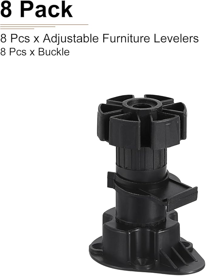 80x46mm(LxW) Adjustable Leveling Feet - 8Pack- Good for Furniture - Leveler Support Frame Replacement Legs - Black